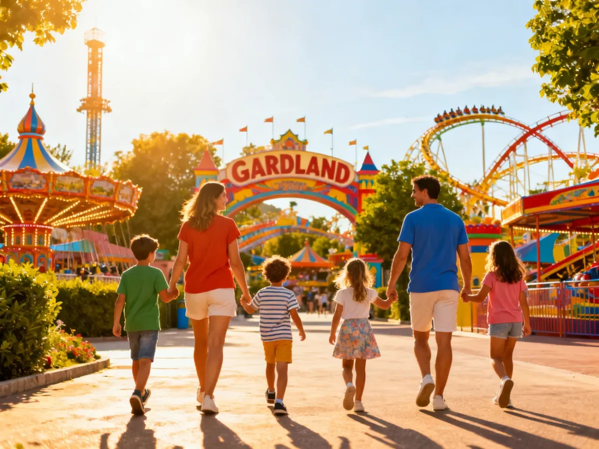 Rodzina przed wejściem do parku rozrywki Gardaland